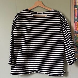Everlane Black and White Striped Breton shirt